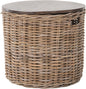 Kouboo Round Rattan Storage Basket with Wood Lid Side or End Table with Hidden Storage for Blankets Pillows & More