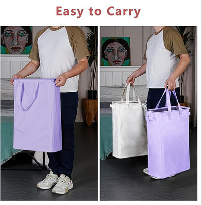 efluky Slim Laundry Basket, Narrow Laundry Hamper with Handles, Collapsible Dirty Clothes Hamper, Tall Laundry Bin for Laundry Room, Dorm and Bedroom, 12.7 Gallons(48L) Light Purple