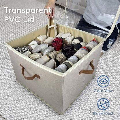 2 Pack Shoe Organizer Box – Large Capacity Shoe Storage Organizer with Transparent Cover & Flexible Dividers, Fits 16-32 Pairs, Heavy Duty Fabric Shoe Organizer for Closet, Entryway, Dorm