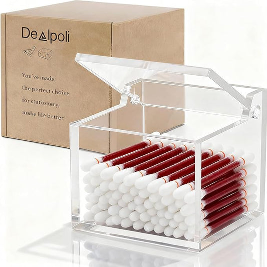 Clear Acrylic Qtip Holder With Lid Cotton Balls Swab Organizer,Square Q Tip Storage, Floss Picks, Bath Salts, Cotton Wab Holder,Home Bathroom Decor (DP011)