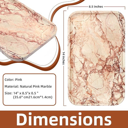 Yew & Tulip 14" x 8.5" Natural Marble Tray for Kitchen, Bathroom, Living Room – Serving/Decorative Vanity Tray for Jewelry, Candles, Decor (Pink)