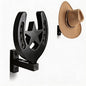 Horseshoe Cowboy Hat Holder for Wall – Rustic Wooden Western Hat Rack, Wall Mounted Hat Organizer for Cowboy Hats, Fedora, Baseball Caps – Farmhouse Entryway Closet Decor (Black)