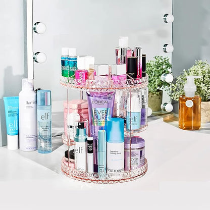Sorbus 360 Rotating Makeup Organizer - Spinning Acrylic cosmetics organizer, Adjustable Shelves for Make Up, Perfume & Toiletries for Vanity, Bathroom, Bedroom, Closet [Pink]