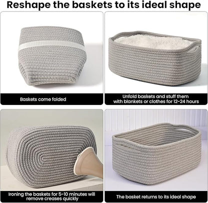 ICERZCZ Small Grey Baskets for Organizing, Gray Storage Basket for Shelves, Woven Baskets for Storage, Small Organizer Basket for Décor Gifts, 13"×8.5"×5.1" (3 Packs) Grey