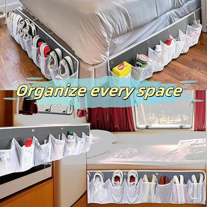 Rv Shoe Storage Solutions, 2 Pcs Hanging Shoe Organizer for Bedside, 16 Extra Large Pocket with Sturdy Hooks And Sticky Hook, Space Organization for Rv Campers More Than Just Shoes (Black)