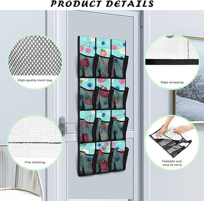 12-Pocket Foldable Door Hanging Organizer, Oxford Cloth Waterproof and Ideal for Bathroom Closet or Kitchen Storage Needs, Strawberry Blueberry Cherry