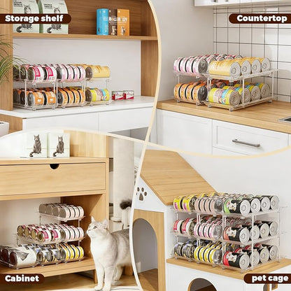 Cat Food Can Organizer, Modular 3-Tier Adjustable Can Organizer for Pantry, Soup Cans and 3oz & 5oz Canned Goods Storage, Clear Can Holder for Pantry and Fridge
