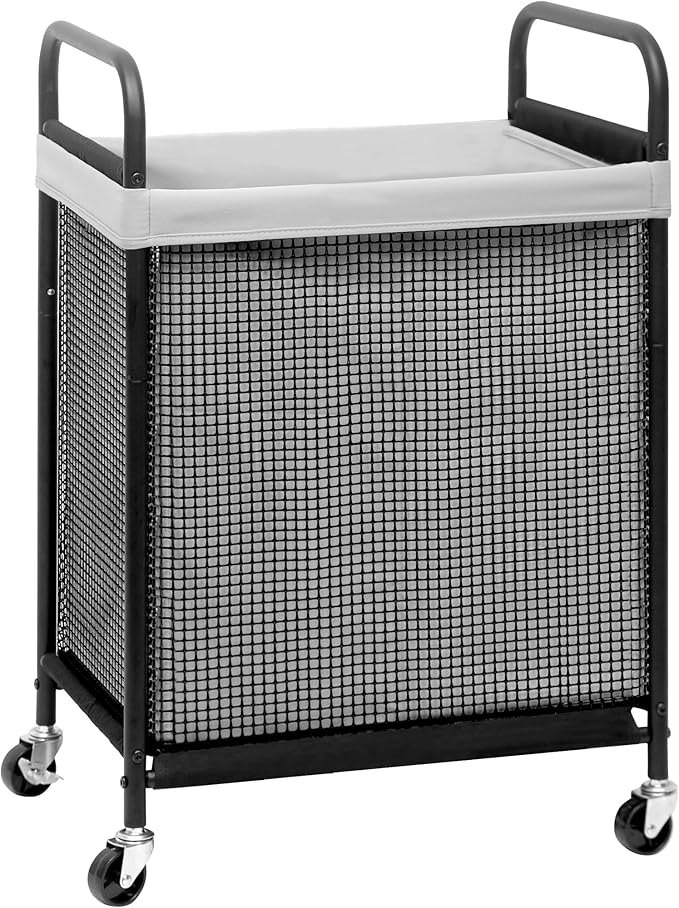 STORAGE MANIAC Rolling Laundry Hamper with Wheels 1-Section Laundry Sorter Rolling Laundrys Basket on Wheels with Removable Bag Clothes Hamper Laundrys Organizer Cart Bathroom Bedroom 90L Grey