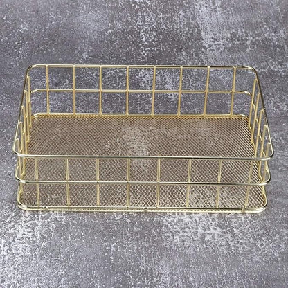 2Pcs Wire Mesh Baskets, 9.6 x 6.5in Golden Desktop Metal Storage Basket Iron Grid Storage Tray Net Basket Storage Bins