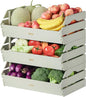 HABAU Potato Onion Storage Bin - Wood Stackable Produce Basket with Handles - Fruit and Vegetable Storage for Kitchen and Pantry Counter Organization - 3 Pack