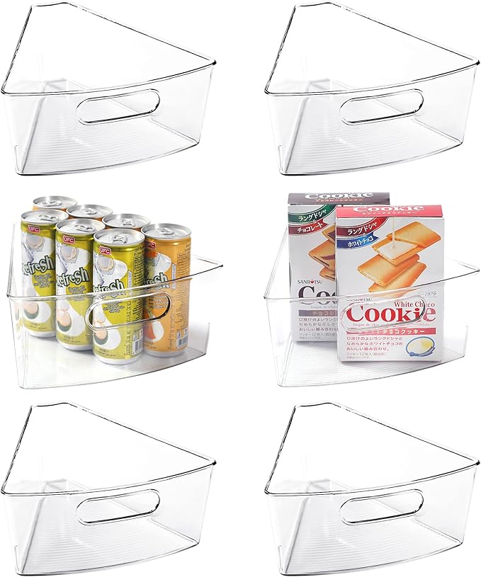 Leeden Lazy Susan Organizer for 28" Diameter Corner Lazy Susan, Plastic Kitchen Cabinet Storage Bins with Handle, 6 Packs, 1/8 Wedge - Food Safe, BPA Free