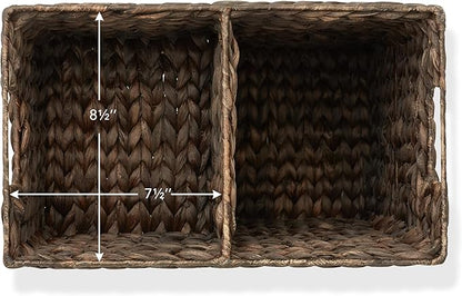 Casafield Stair Step Basket with Handles, Espresso Dark Brown - Woven Water Hyacinth Staircase Basket Storage Bin Organizer