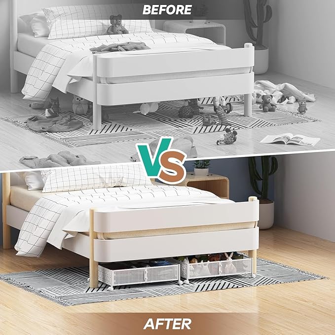 PHINOX Under Bed Storage, Under the Bed Storage Containers with Wheels, Under Bed Shoe Storage Organizer Drawer for Bedroom Clothes Shoes Blankets -4Pack