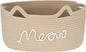 Sea Team Cat Toy Basket with Handles, 16.5 x 11 x 7 Inches, 4.4 Gallons Large Cotton Rope Storage Bin, Box, Shelf Organizer for Pet Chew Toys, Foods, Beige Meow