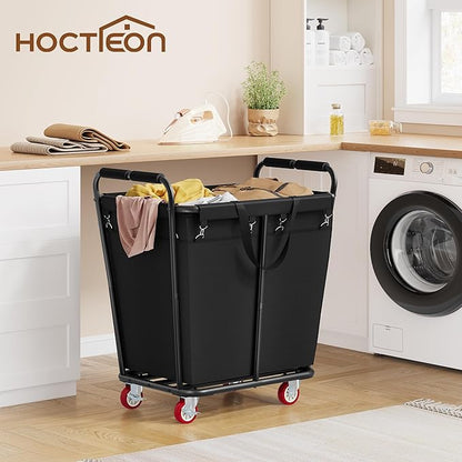 Hoctieon Large Laundry Cart with Wheels, 300L Heavy Duty Laundry Basket Organizer, Rolling Hamper Sorter for Clothes Storage, Industrial Dirty Clothes Hamper for Home & Hotel, Black