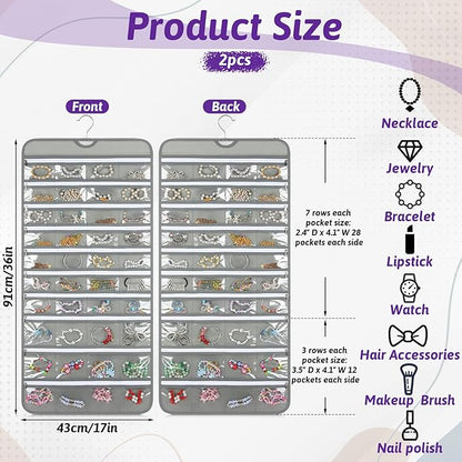 2 Pack Hanging Jewelry Organizer with 80 Zippered Pockets, Dual-Sided Dustproof Foldable for Travel, Accessories Organizer for Holding Jewelries, Earring Organizers and Storage