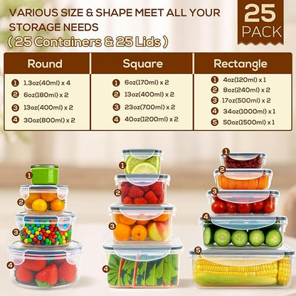 50 PCS Thicker Food Storage Containers with Lids, Clear Stackable Airtight Leakproof Reusable Plastic Meal Prep Container Set for Kitchen Storage/ Lunch, Fridge/ Microwave Safe with Labels&Pen