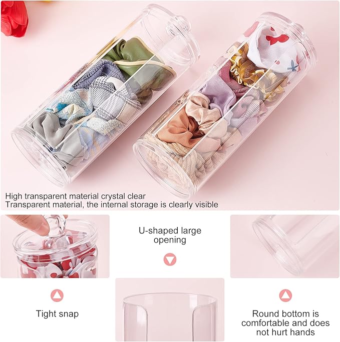 PH PandaHall 2pcs Scrunchie Holder Organizer Acrylic Hair Tie Organizer Stand with Lid Portable Hair Band Storage Display Hair Accessories Organizer Display for Women 2.7x7.6 Inch