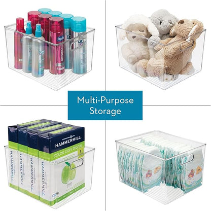iDesign Storage Bins with Handles - Organize Kitchen, Bathroom, or Home Office - Set of 4 - Clear