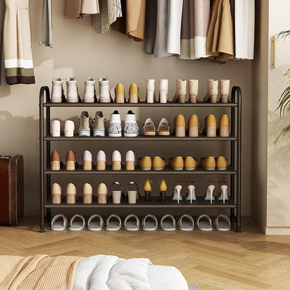 INGIORDAR Shoe Rack 4 Tier Long Storage Organizer Wide Metal Shoe Shelf for Closet Entryway Brown