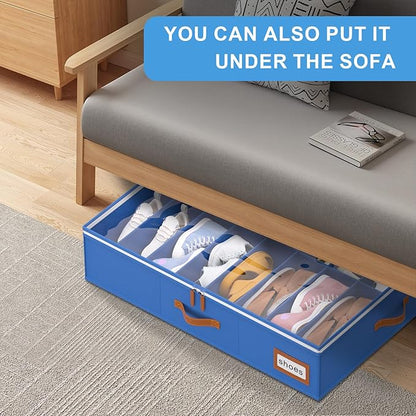homyfort Shoe Organizer Under Bed, Fits 32 Pairs, Under bed Shoe Storage Boxes with Study Handles and Clear Cover, zapateras organizer for shoes, set of 2