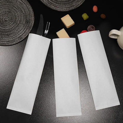 300 Pcs Paper Silverware Bags 10" x 3" Kraft Pretzel Rod Churro Paper Lunch Bags for Restaurant Flatware Holder Chopsticks Holder Wedding Party Tableware (White)
