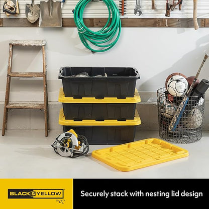 CX BLACK & YELLOW, 15-Gallon Heavy Duty Tough Storage Container & Snap-Tight Lid, (9.5H x 20.6W x 30.6D), Weather-Resistant Design and Stackable Organization Tote [3 Pack]