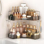 Corner Counter Organizer, 2-Tier Bathroom & Kitchen Storage Tray with Hooks | Clear Vanity Organizer for Skincare, Makeup & Jewelry