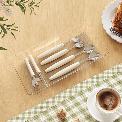 Lifewit Silverware Drawer Organizer, 5.75" x 11.65" Clear Utensil Tray for Kitchen Drawer, Stackable Plastic Flatware and Cutlery Storage Box Divider for Spoons Forks Knives Tools, 3 Pack