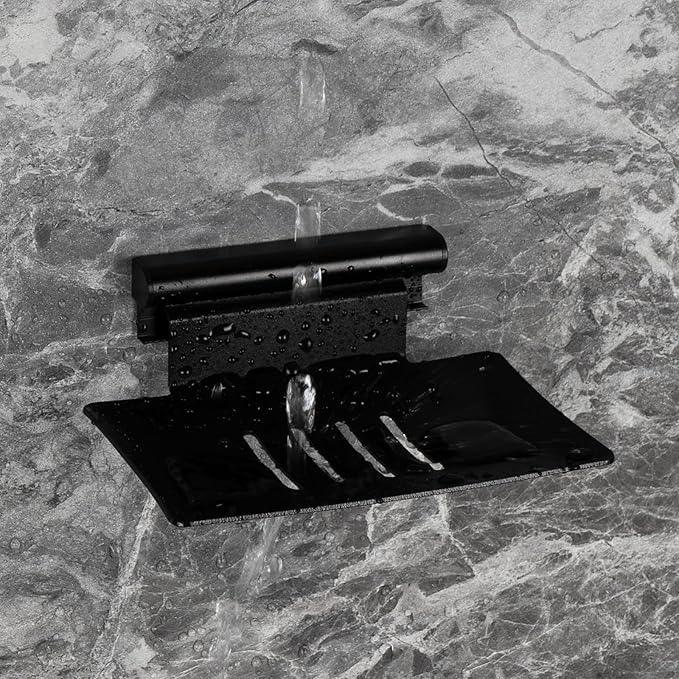 Detachable Soap Dish for Shower, 4 Slot Self-Adhesive Soap Holder for Bathroom, Wall Mounted Shower Soap Holder, Stainless Steel Soap Tray Black