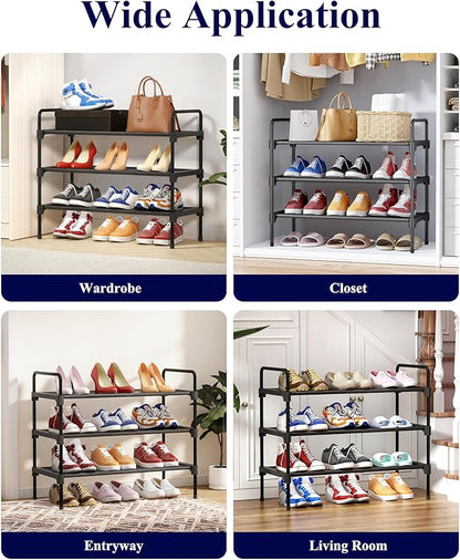Kitsure Shoe Rack for Closet, Sturdy Shoe Storage for Entryway, Space-Saving Shoe Rack Small and Shoe Shelf, 27.6" Wide, Black