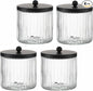 KMwares 4-Pack Glass Qtip Holder Dispenser Set for Cotton Ball, Swab, Round Pads, Floss Picks - Bathroom Canister Storage Organization and Vanity Makeup Organizer(Clear-4)