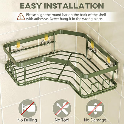 MAXIFFE 3 Pack X-Large Corner Shower Caddy with Soap Holder, Large Capacity and Easy Install, No Drilling Shower Shelves, Stainless Steel Shower Organizer Hold 40 LBS for Family Renters, Green