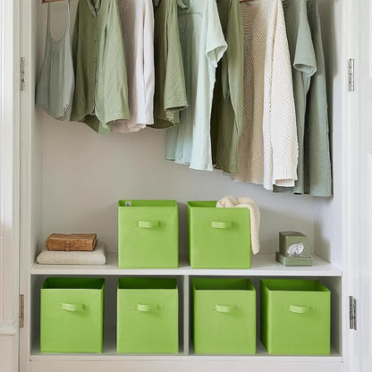 GRANNY SAYS Cube Storage Bins, 11 Inch 6 Pack Cube Storage Organizer, Foldable Fabric Storage Bins with Handle, Storage Baskets for Shelves, Closet, Light Green