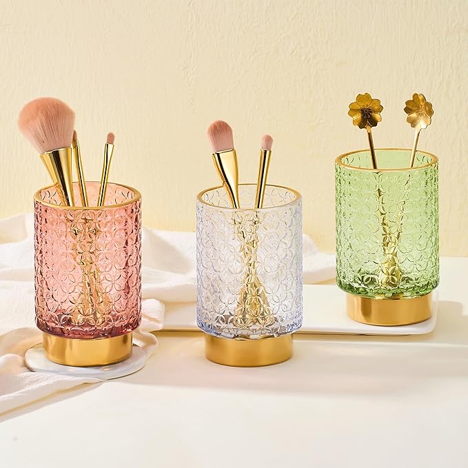 Makeup Brush Holder Organizer,Toothbrush Holders,Desk Pen Pencil Holder,Multifunctional Vintage Glass Brush Cup（A44-9-US）
