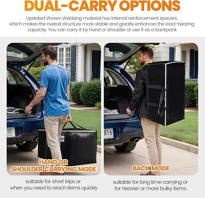 StoreHappily Heavy-Duty & Extra Capacity Moving Bags with Backpack Straps, Storage Totes with Double Zipper & Strong Handles, Packing Bags Alternative to Moving Boxes, Moving Supplies (6 Pack, Black)