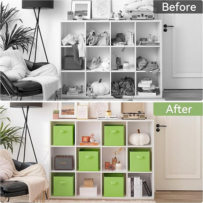 GRANNY SAYS Cube Storage Bins, 11 Inch 6 Pack Cube Storage Organizer, Foldable Fabric Storage Bins with Handle, Storage Baskets for Shelves, Closet, Light Green