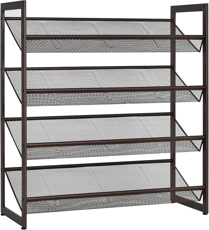 Tangkula 4-Tier Metal Shoe Rack, Stackable Flat & Slant Adjustable Shoe Storage Stand, Space Saving Shoes Shelf, Freestanding Shoes Rack Organizer for Entryway, Hallway