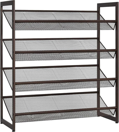 Tangkula 4-Tier Metal Shoe Rack, Stackable Flat & Slant Adjustable Shoe Storage Stand, Space Saving Shoes Shelf, Freestanding Shoes Rack Organizer for Entryway, Hallway