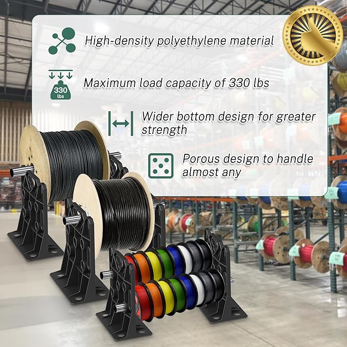 Wire Spool Rack, Multi Purpose Wire Dispenser Cable management rack for organizing cables, 34" diameter‌ 17" tall 15.87" wide 330 pound weight capacity (Black, 1 Pair)