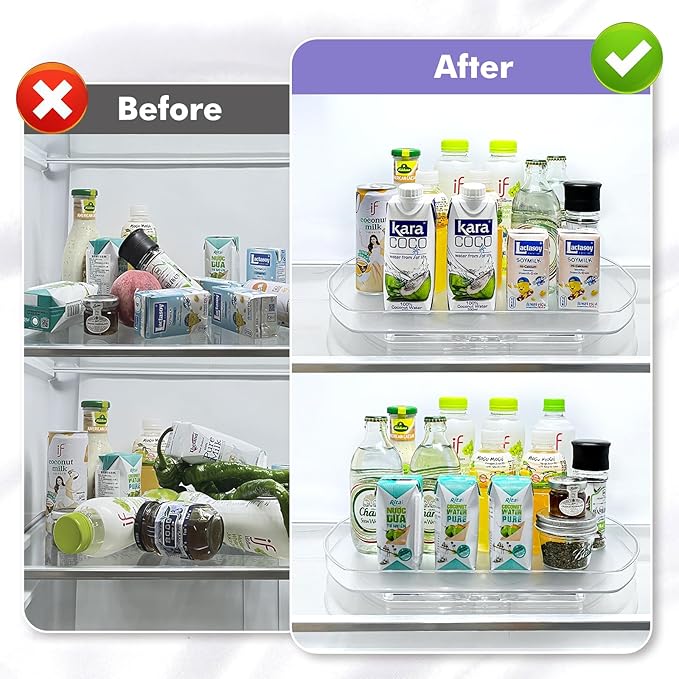 Incostar 360° Rotating Lazy Susan Turntable - Multifunctional Rectangular Organizer for Refrigerator, Cabinet, Pantry, and Kitchen Countertop (15.2" x 11.4", 2 Pack)