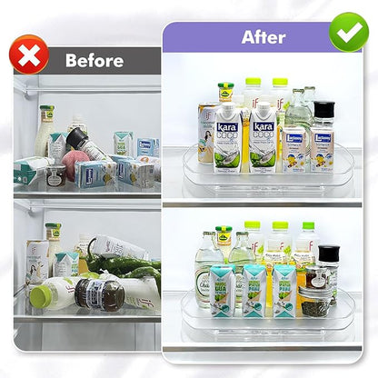 Incostar 360° Rotating Lazy Susan Turntable - Multifunctional Rectangular Organizer for Refrigerator, Cabinet, Pantry, and Kitchen Countertop (15.2" x 11.4", 2 Pack)