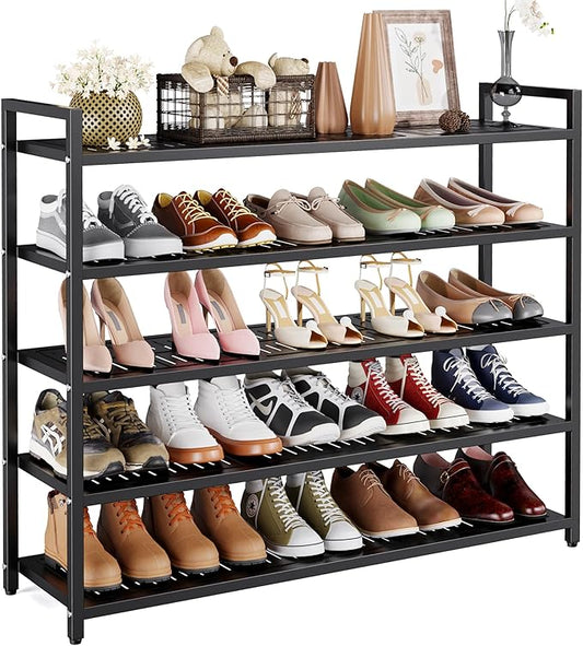 5-Tier Heavy Duty Metal Shoe Rack, 200 lbs Load Capacity Shoe Organizer with Reinforced Steel Tubes, No-Wobble Free Standing Shoe Shelf for Entryway, Closet, Bedroom, Dorm – Easy Assembly, Black