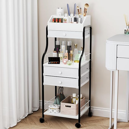 HapiRm Floor Makeup Organizer Storage - Vanity Skincare Make Up Organizers and Storage with Drawers, Cosmetics Display Cases Holder for Skin Care Nail Polish Perfume Makeup Brush