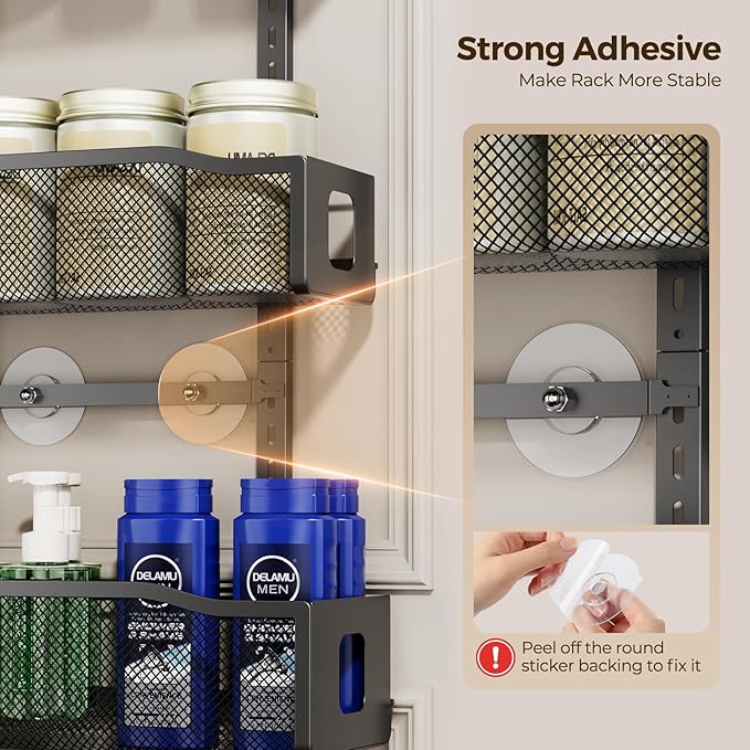 Delamu 8 Tier Over the Door Pantry Organizer, 2in1 Hanging or Wall Mount Spice Rack Seasoning, Adjustable Heavy-Duty Narrow Pantry Door Organizer and Storage for Kitchen Cabinet and Bathroom,12" Black
