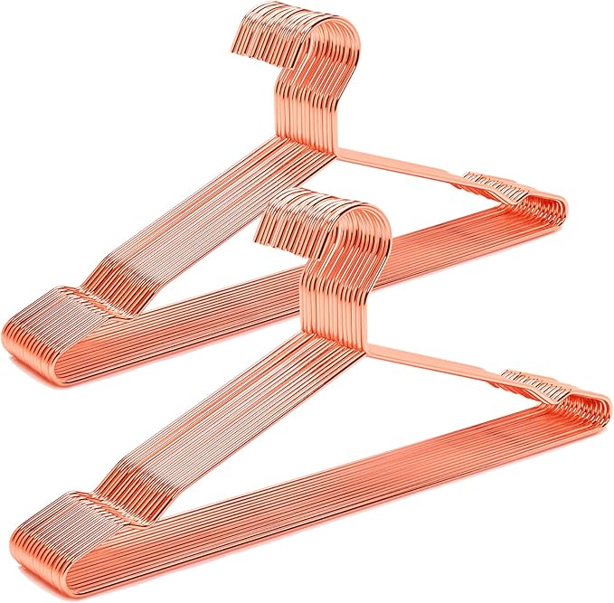 Amber Home 20 Pack 17" Rose Gold Strong Metal Hanger, Copper Clothes Hangers, Heavy Duty Coat Hangers, Standard Suit Hangers for Jacket, Shirt, Dress (Copper, 20)