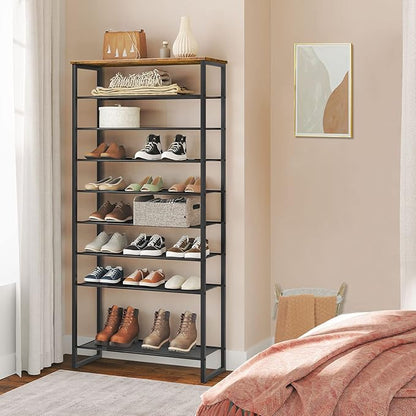 HOOBRO 10-Tier Shoe Rack for Entryway, 29.5" L Shoe Storage Organizer, Large Capacity Shoe Shelf for Closet, Front Door Entrance, Hallway, Holds 36-40 Pairs of Shoes, Rustic Brown and Black BF107XJ01