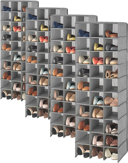 Whitmor 30 Sections Hanging Clothes Closet Organizer, Space Saving Breathable Fabric Shoe Storage for Bedroom, Laundry, Dorm, Crosshatch Gray (Pack of 4)