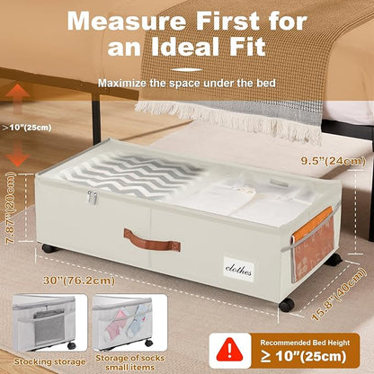 Under Bed Storage Containers with Wheels 9.5 inches Higher Under Bed Storage XXXL Underbed Shoes Blankets Clothes Storage Organizer 2 Pack Under the Bed Storage for College Dorms Bedroom Nursery Rooms