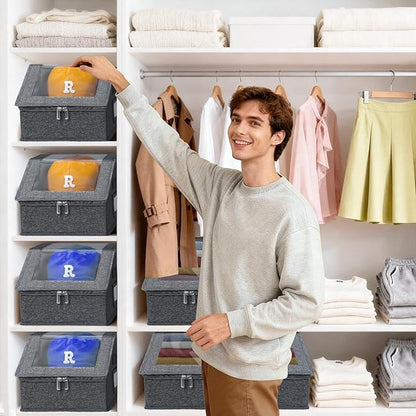 2 PCS Stackable Hat Storage for Baseball Caps with Clear Window Lid，Holds up to 28 Caps Hat Organizer Boxes for Closet，Sturdy Snapback Baseball Cap Organizer for Closet Shelf Use (Deep Grey)